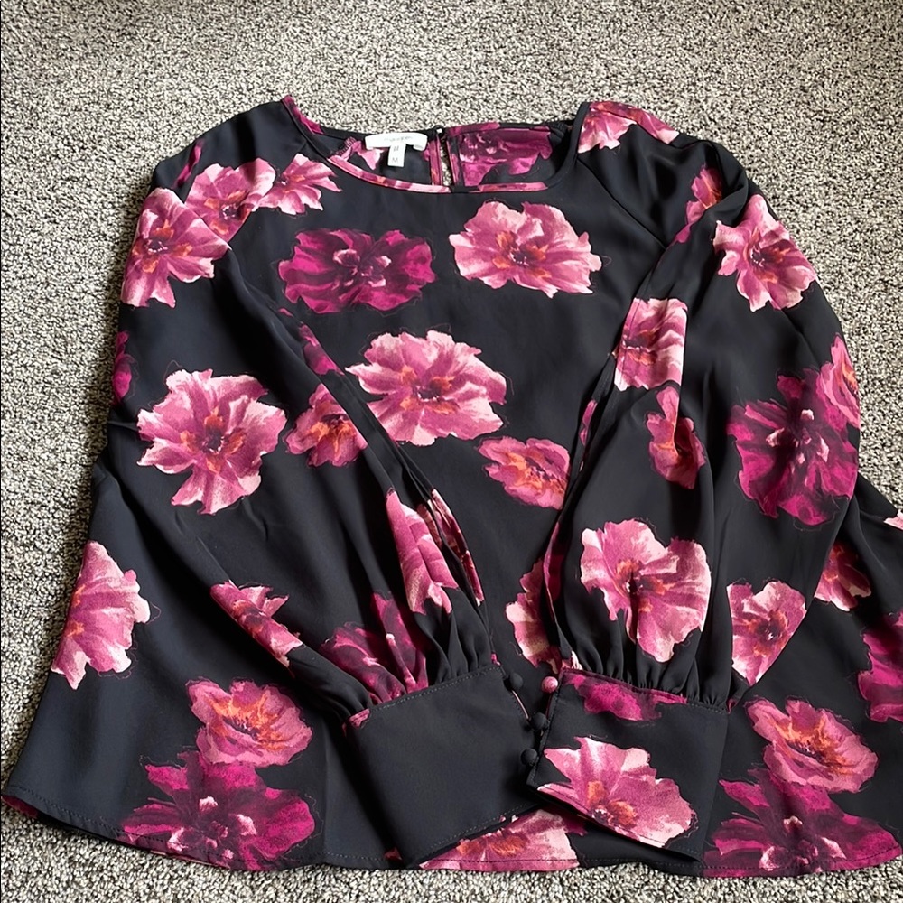 Maurices Pink Floral 3/4 Sleeve Blouse with Peter Pan Collar